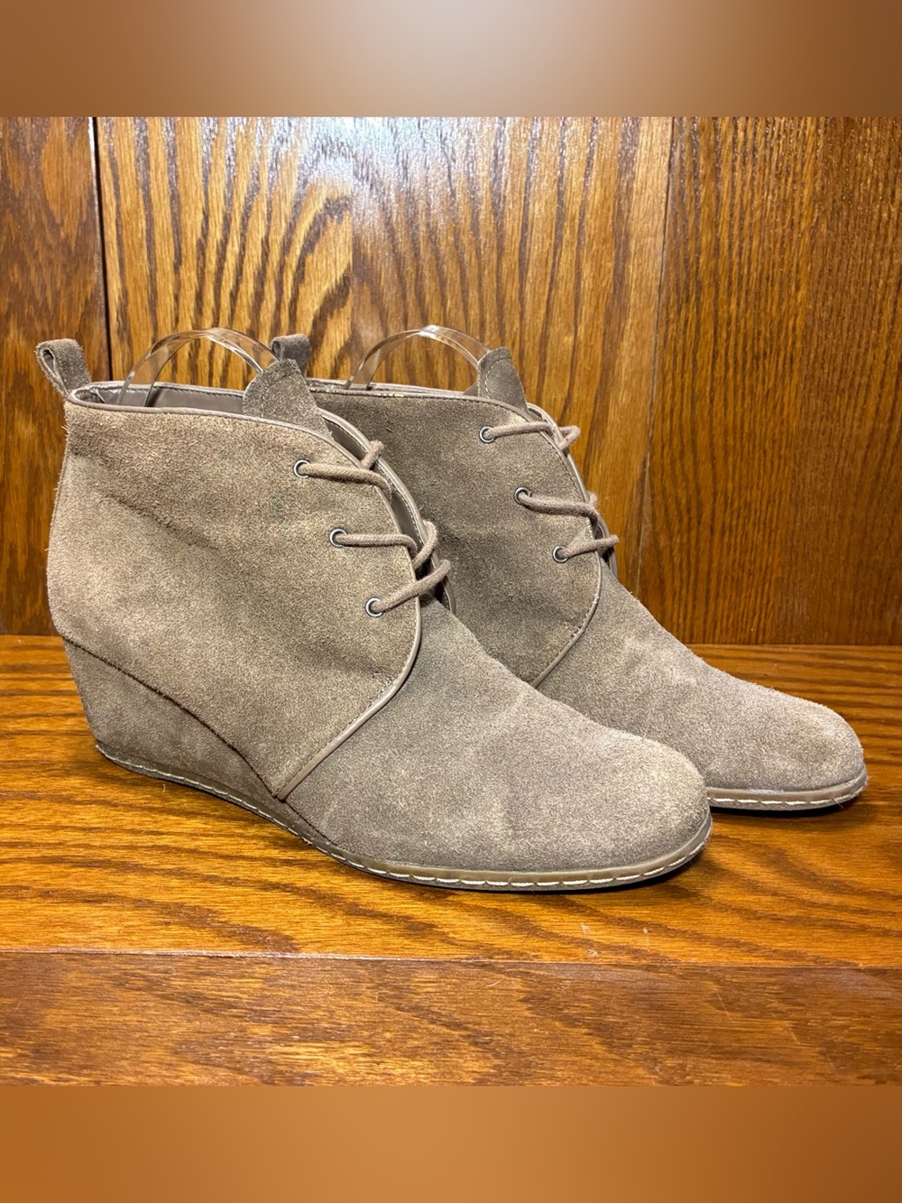 Franco Sarto Taupe Suede Hidden Wedge Lace Up Booties Size 8